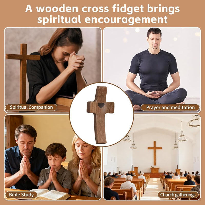 OOTDSE Wooden Cross Fidget for People with Anxiety Relief Handheld Small Pocket Cross Prayers Encouragement Christian Religious Gift for Adults/Teens/Elderly on Christmas/Easter,etc(20 Pcs) - Image 3